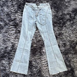 Lace-Up Front Flare Jeans | High Waisted Light Wash Denim | Y2K Style